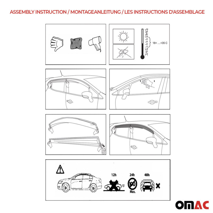 2010-2014 Kia Sorento Window Visor Vent Rain Deflector 4-Piece Smoke