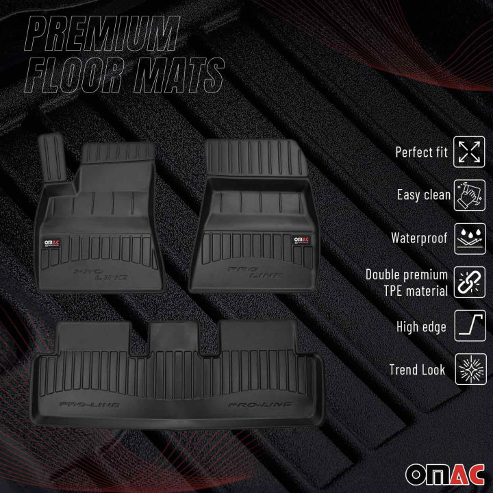 2017-2024 Tesla Model 3 Premium Floor Mats Liners Full Set All-Weather Heavy Duty