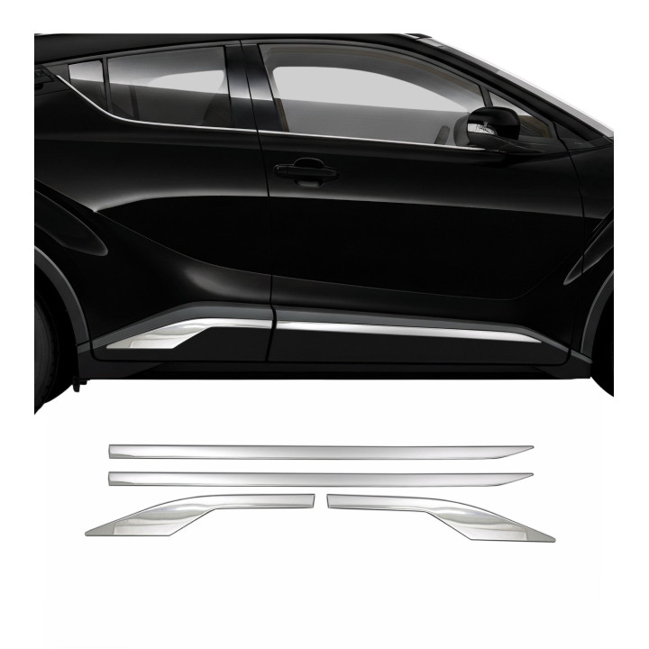 2018-2022 Toyota C-HR Side Door Molding Trim Skirt Garnish Stainless Steel Silver 4-Piece