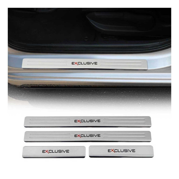 Chrome Door Sill Plate Cover Trim Exclusive Embossed 18.5" x 1.77" 4-Piece