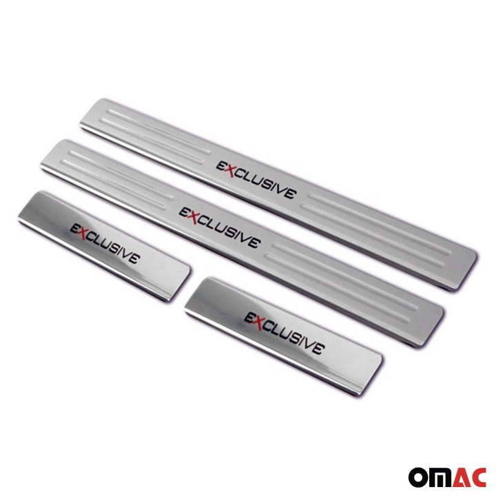 Chrome Door Sill Plate Cover Trim Exclusive Embossed 18.5" x 1.77" 4-Piece