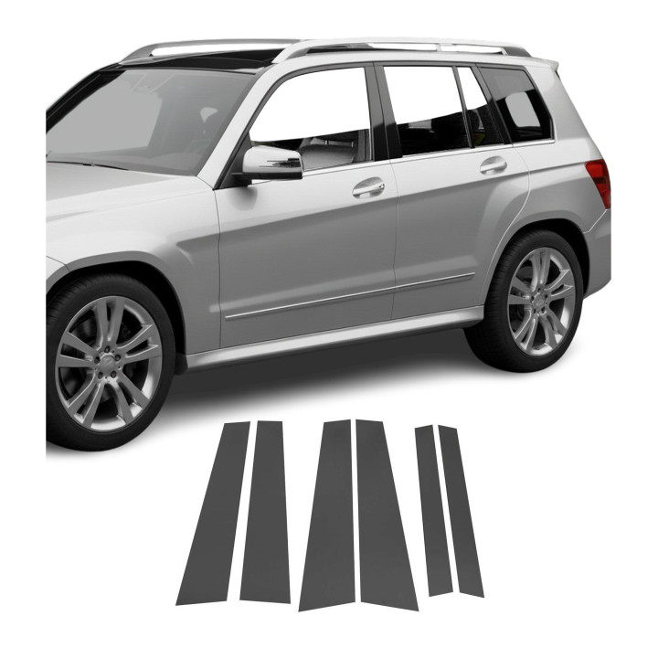2009-2015 Mercedes GLK Class X204 Window B Pillar Posts Trim Stainless Steel Dark 6x