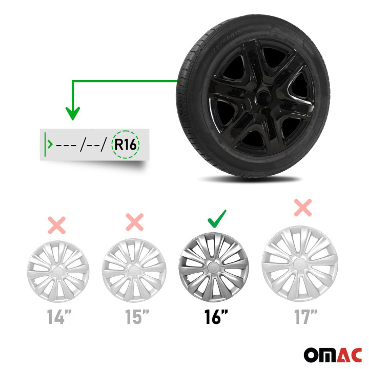 Virginia Hub Caps Wheel Cover 16" Black Full Set 4-Piece.