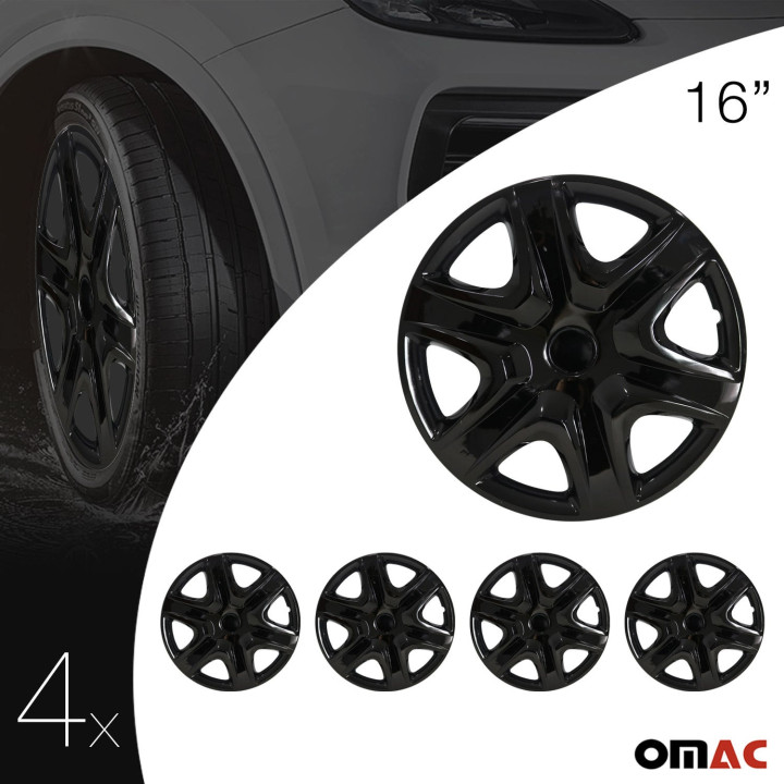 Virginia Hub Caps Wheel Cover 16" Black Full Set 4-Piece.
