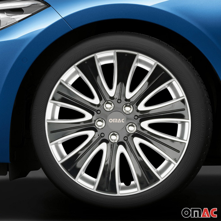 Pisa Hub Caps Wheel Cover 14" Black & Silver Full Set 4-Piece.