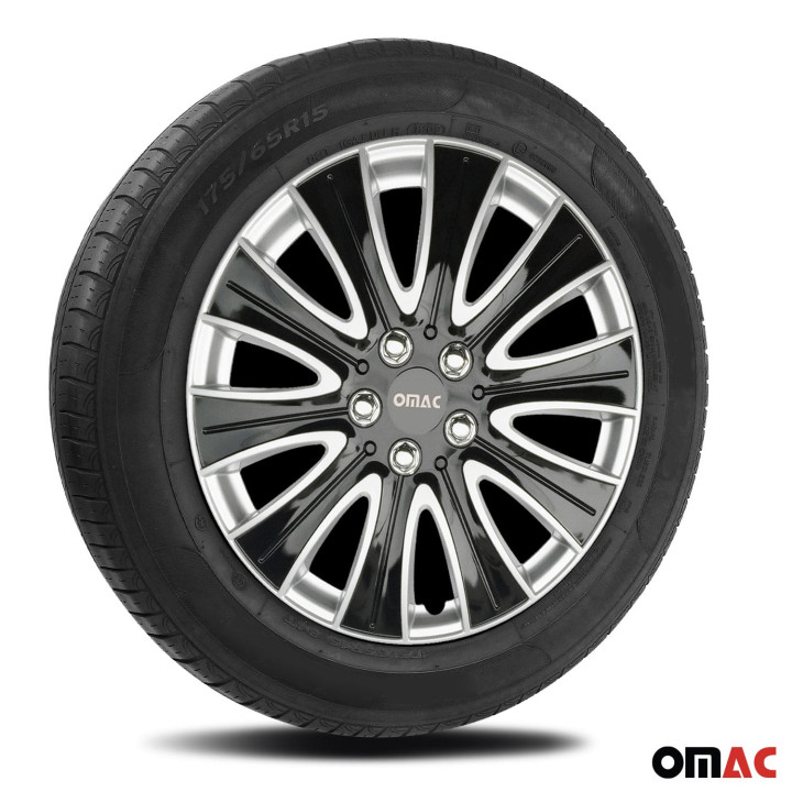 Pisa Hub Caps Wheel Cover 14" Black & Silver Full Set 4-Piece.