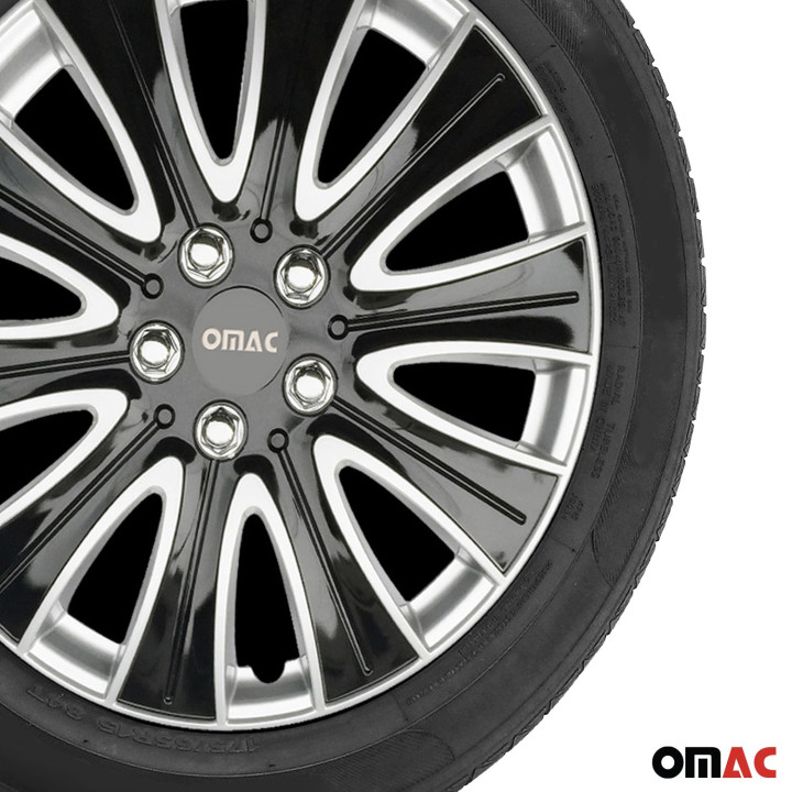 Pisa Hub Caps Wheel Cover 14" Black & Silver Full Set 4-Piece.