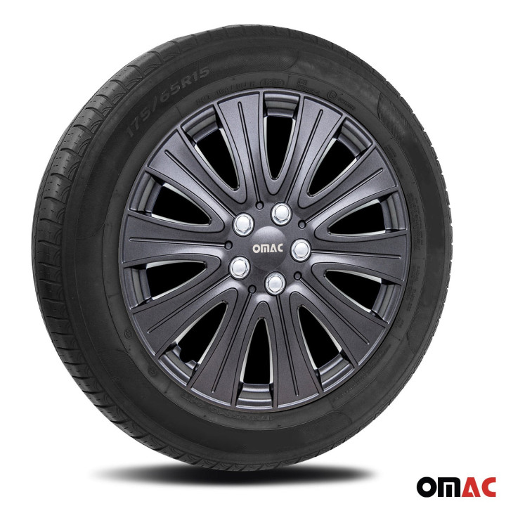 Pisa Hub Caps Wheel Cover 15" Gun Metal Grey Full Set 4-Piece.