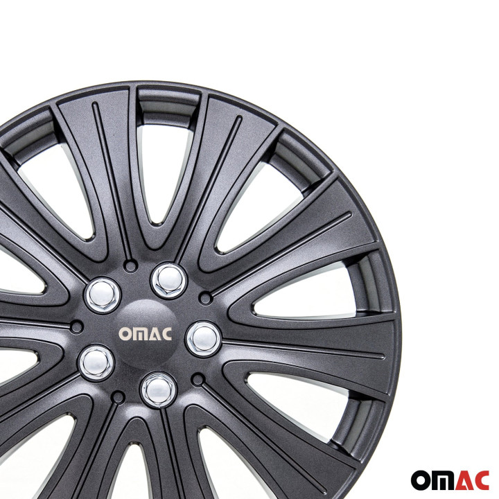 Pisa Hub Caps Wheel Cover 15" Gun Metal Grey Full Set 4-Piece.