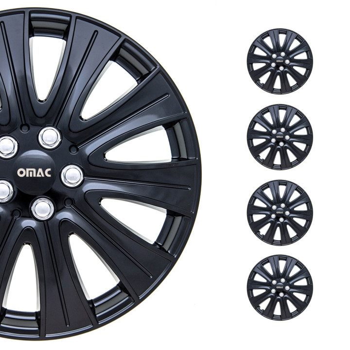 Pisa Hub Caps Wheel Cover 15" Gloss Black & Silver Full Set 4-Piece.