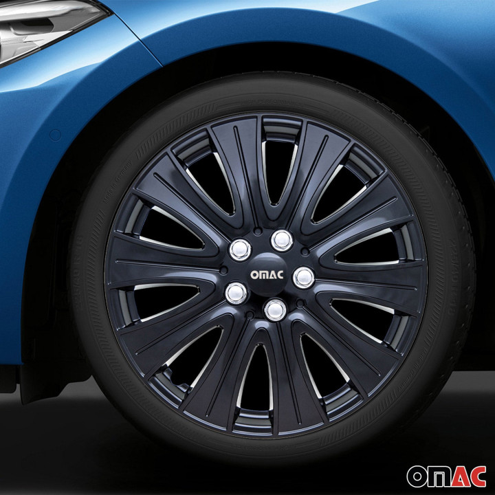 Pisa Hub Caps Wheel Cover 15" Gloss Black & Silver Full Set 4-Piece.