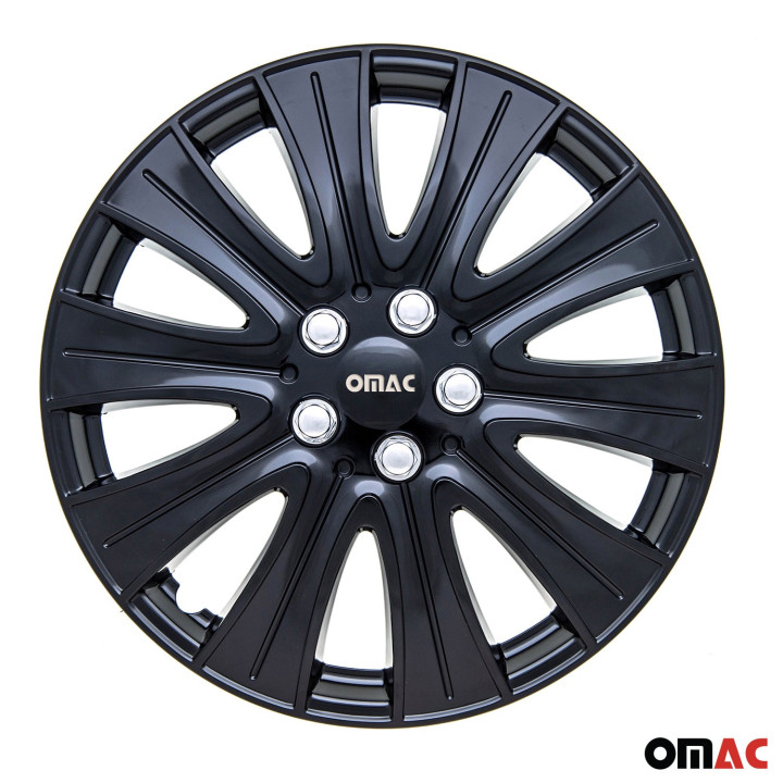 Pisa Hub Caps Wheel Cover 15" Gloss Black & Silver Full Set 4-Piece.