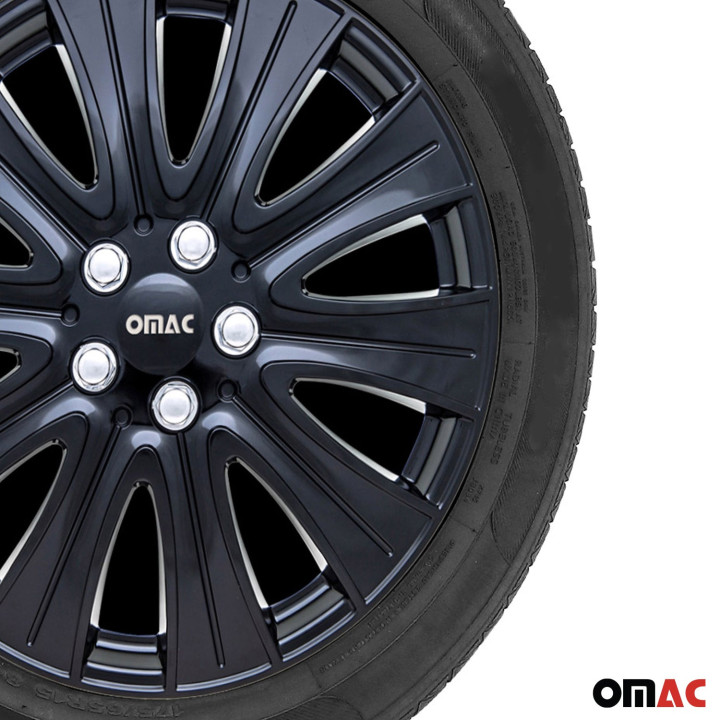 Pisa Hub Caps Wheel Cover 15" Gloss Black & Silver Full Set 4-Piece.