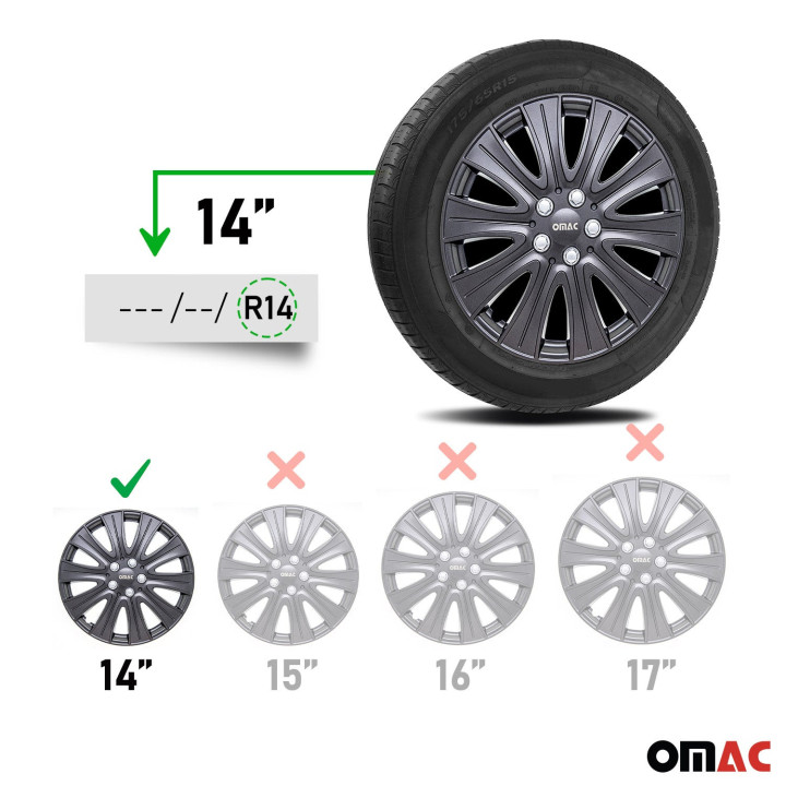 Pisa Hub Caps Wheel Cover 14" Gun Metal Silver Full Set 4-Piece.