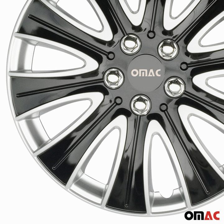 Pisa Hub Caps Wheel Cover 15" Black & Silver Full Set 4-Piece.