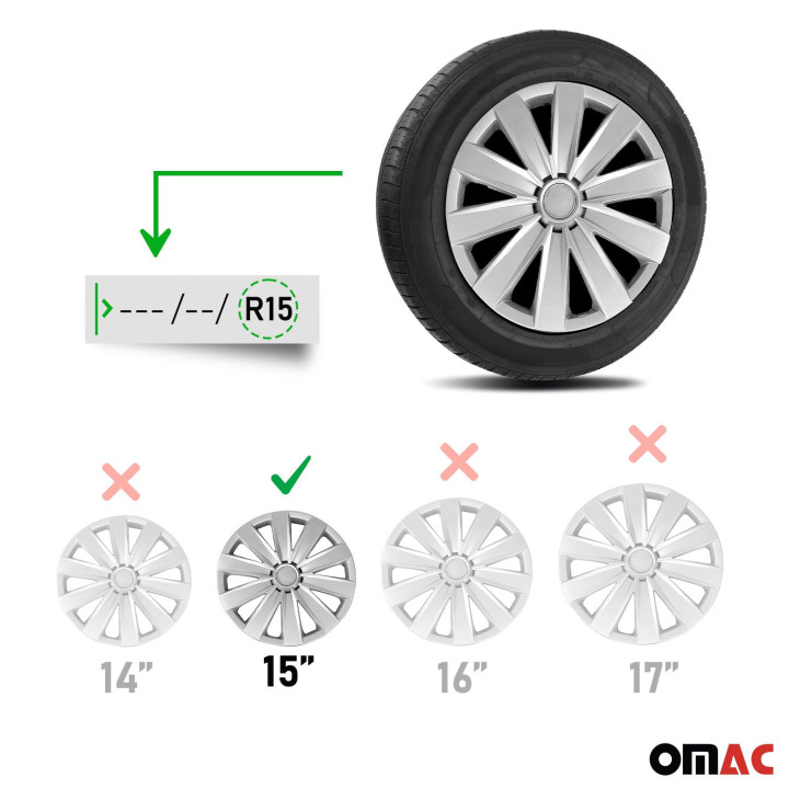 California Hub Caps Wheel Cover 15'' Silver Full Set 4-Piece.