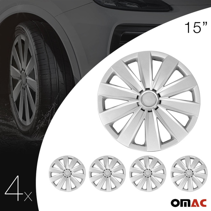 California Hub Caps Wheel Cover 15'' Silver Full Set 4-Piece.