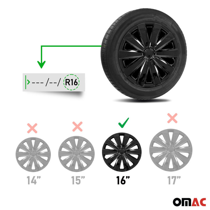 Nevada Hub Caps Wheel Cover 16" Black Full Set 4-Piece.