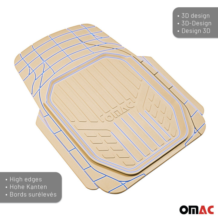 Heavy Duty Trim to fit Floor Mats Liner Waterproof 3D All-Weather 4-Piece Tan